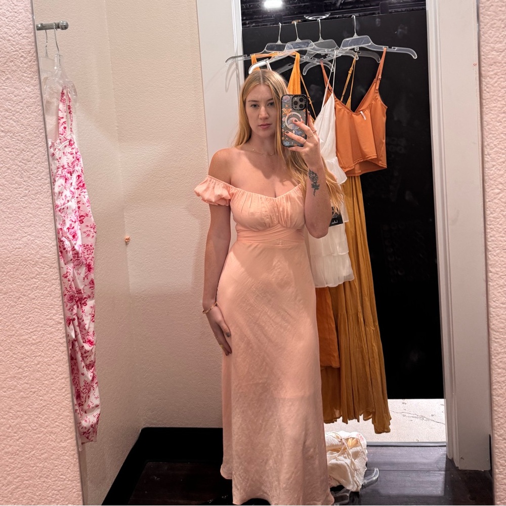 Elegant Peach Off-Shoulder Dress
